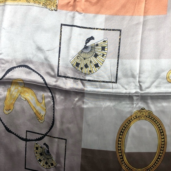 M.O.S.I Silky Square Vintage Scarf Cameo Women Peach Taupe Cream Sz. 35X35” - Picture 7 of 8